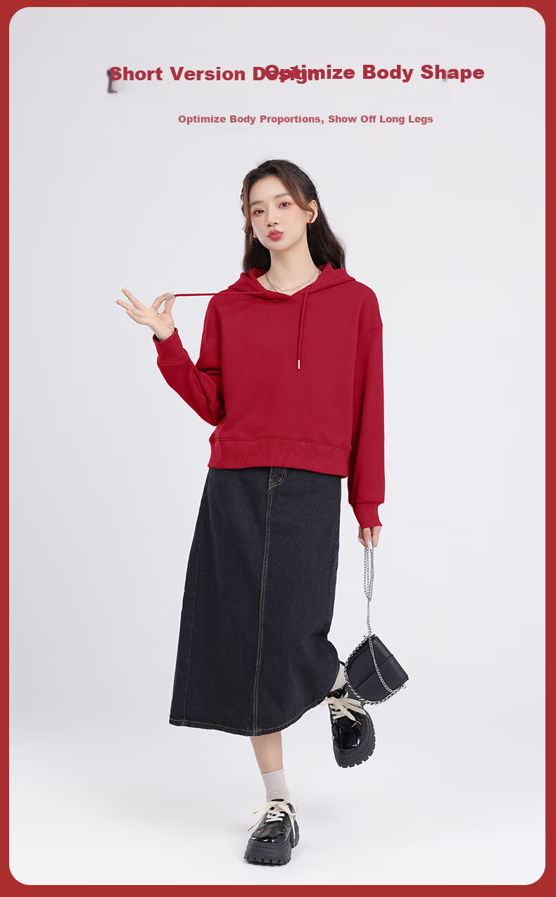 MJ STYLE Short Hoodie for Women, Spring And Autumn 2026, Loose Casual Versatile Heightening Slimming Top, Sweet Style for Petite Figures 7
