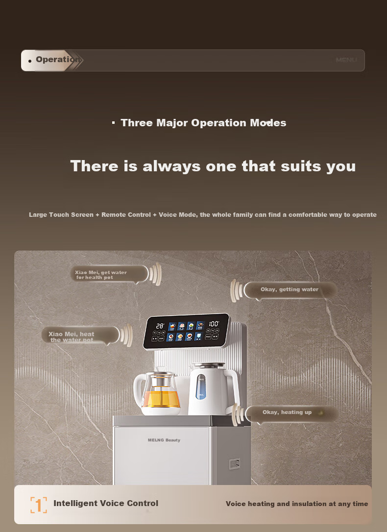 MeiLing Water Dispenser with Integrated Cabinet, Bottom-Mounted High-End Office Use, Steam Spray Tea Brewing, Multi-Temperature Adjustment, Smart Voice Control, Remote Control Tea Bar Machine 8977pro (Dual Coupling Model) 7