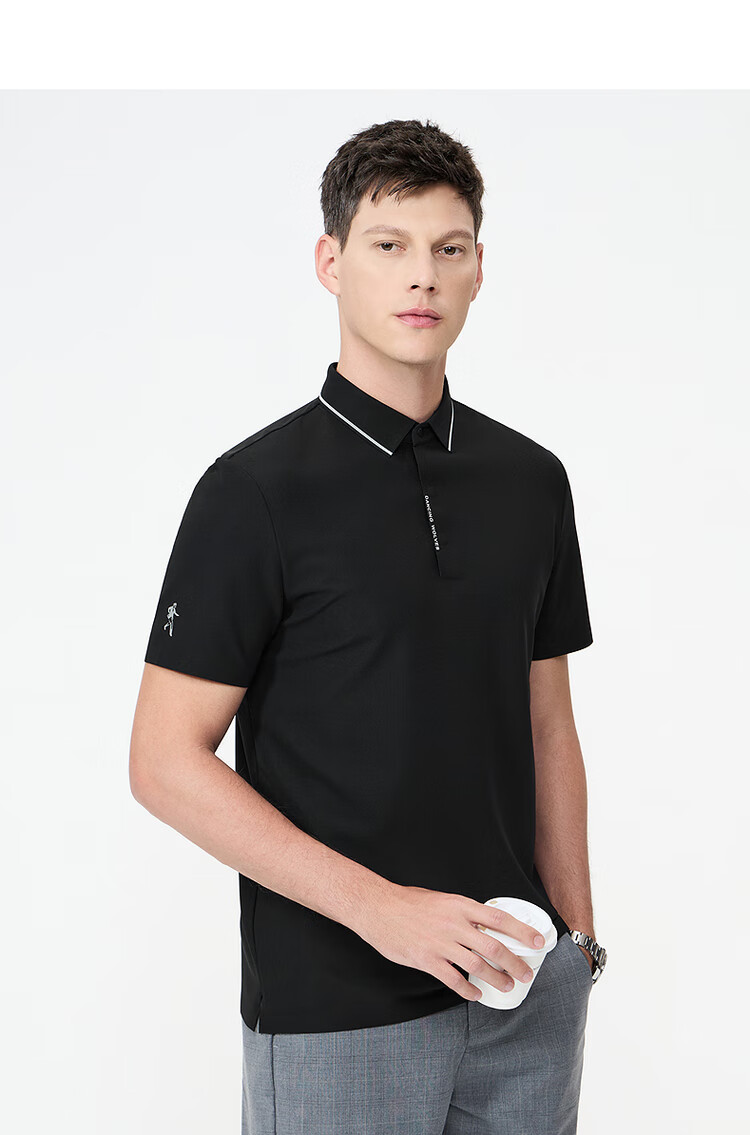 DANCING WOLVES [Elastic Breathable] Summer Elegant Casual Business Men's Short-Sleeve POLO Shirt, 001 Black, Size M (170cm) 12