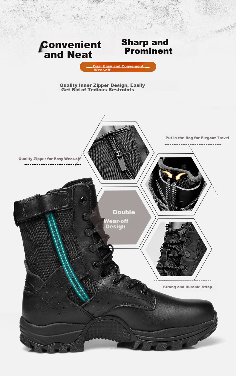 Qiangren Men's Boots, Jihua 3515 Original Sports Boots, Top-Layer Cowhide Outdoor Hiking Boots, Black Training Boots, Black, Size 39 13