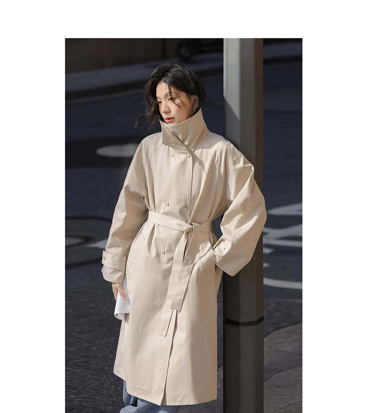 Demana [Fun Light Outdoor] Spring College Style Cotton Double-Breasted Comfortable Long Trench Coat for Women 2