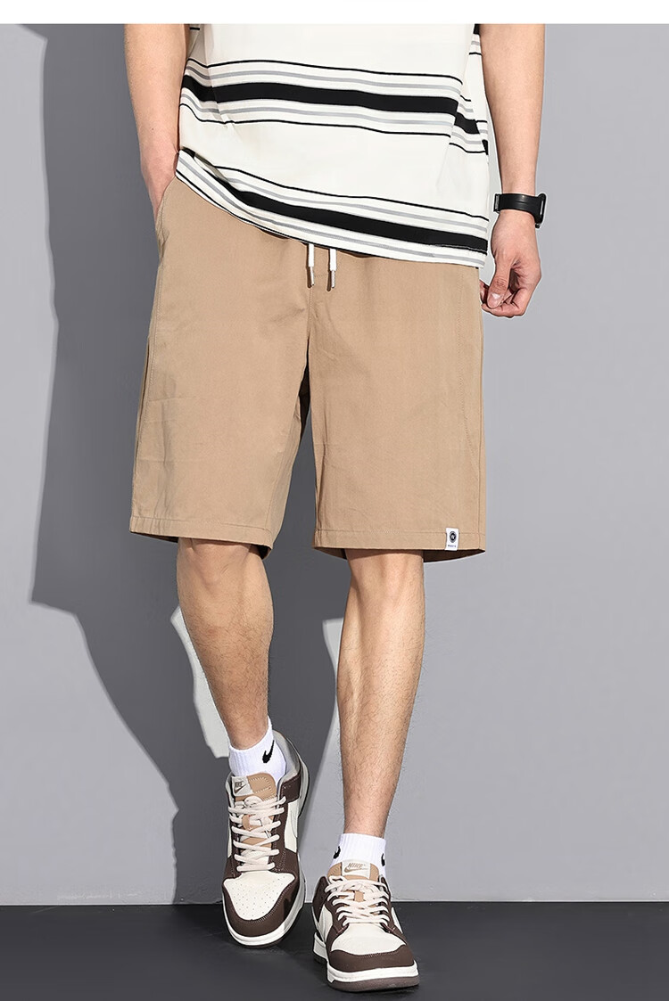 TonLion 2025 Summer Men's Loose Casual Straight-Leg Cargo Shorts, Khaki, Size L 9