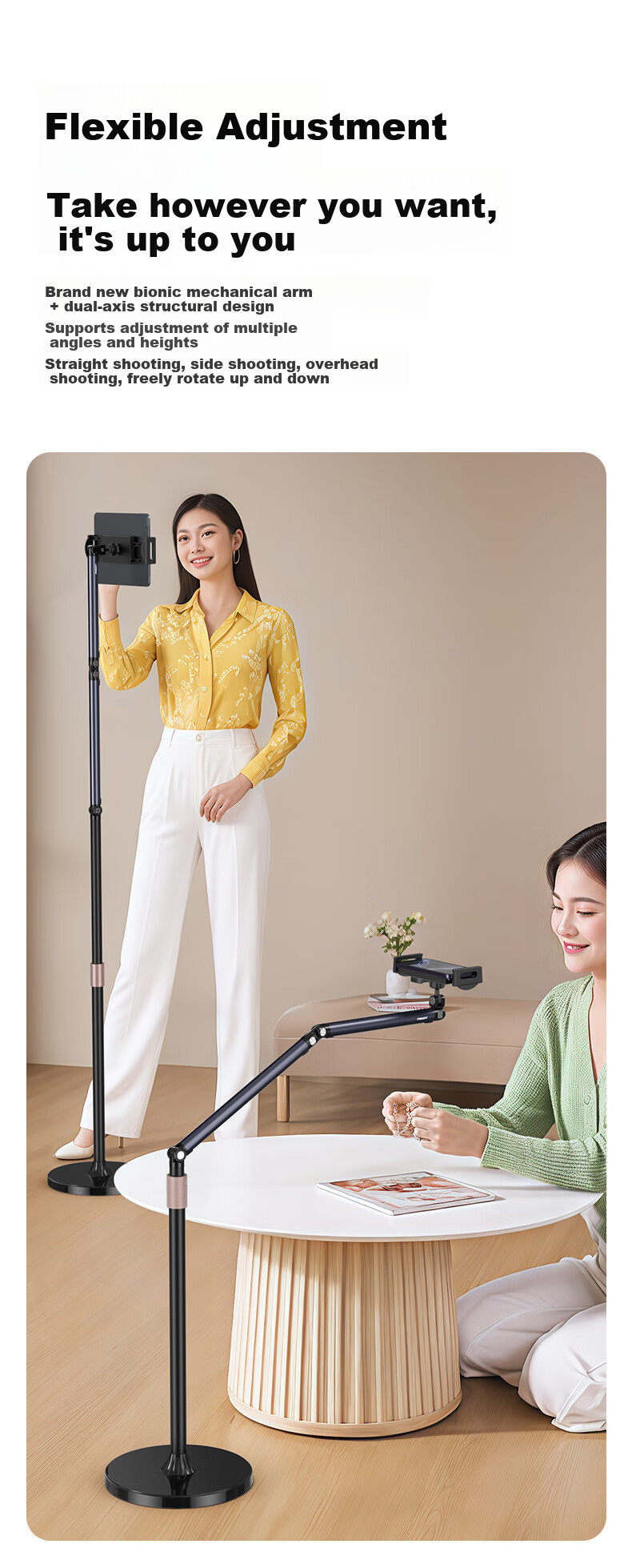 Pisen Tablet Stand Floor IPad Stand 2026 New Model Bedside TV Binge-Watching Online Class Live Streaming Overhead Shooting Arm Extendable Bedside Lazy Stand Phone Tablet Stand Two-In Floor 6