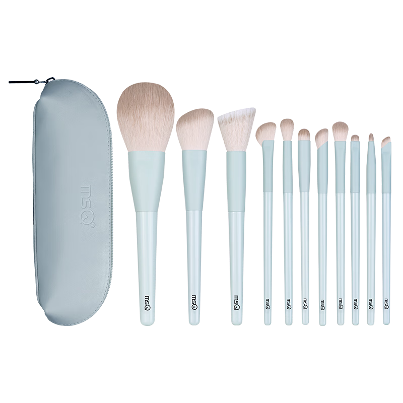 MSQ 11-Piece Cloud Blue Makeup Brush Set with Powder Brush, Blush Brush, Eyeshadow Brush, Concealer Brush, Contour Brush, Nose Shadow Brush, Includes Brush Bag