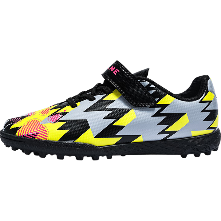 KELME Children's Soccer Shoes for Boys, Xingyao 1.0 Non-Slip Wear-Resistant TF Turf Cleats Professional Competition Shoes, Black Fluorescent Yellow, Size 35
