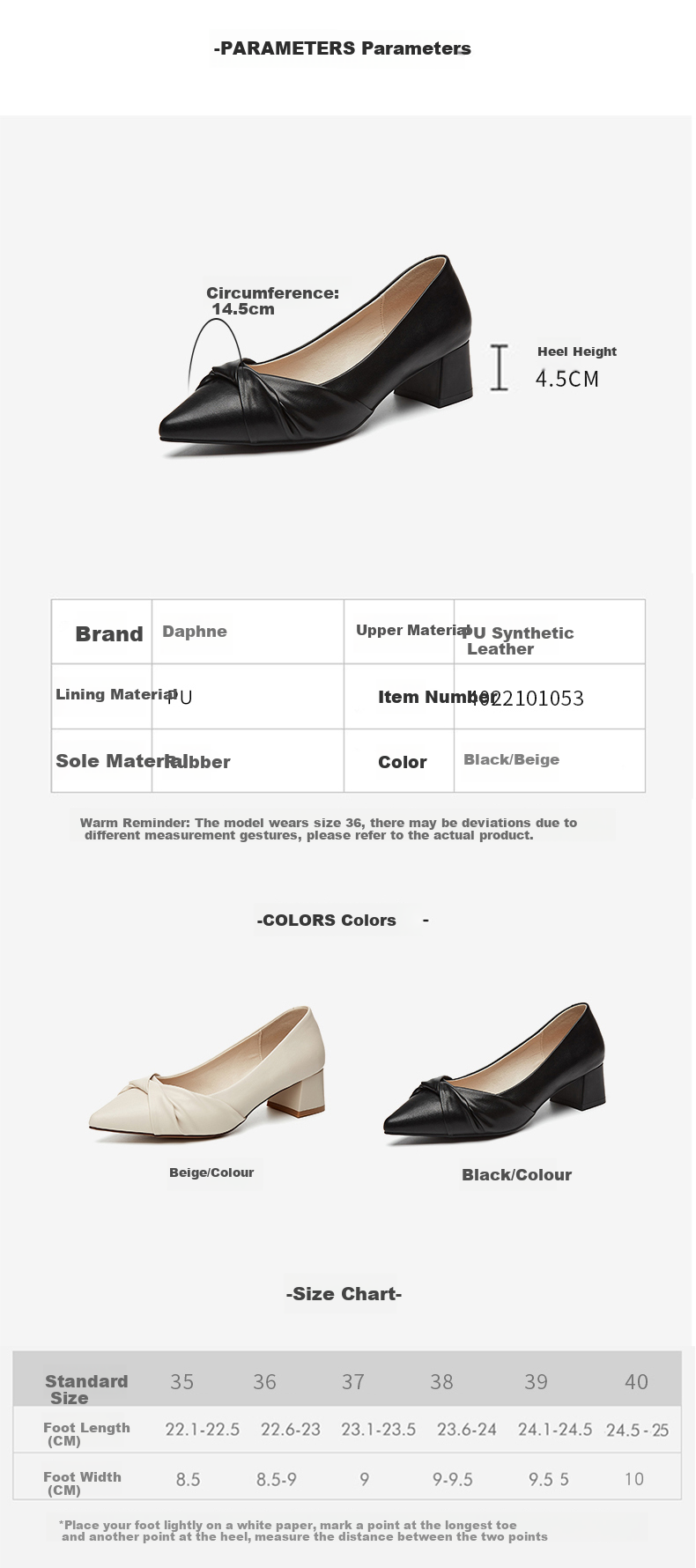 DAPHNE Women's Single Shoes, New Summer Professional Formal Work Leather Shoes, Chunky Heel Pointed Toe High Heels Women's Shoes, Beige, Size 35 2