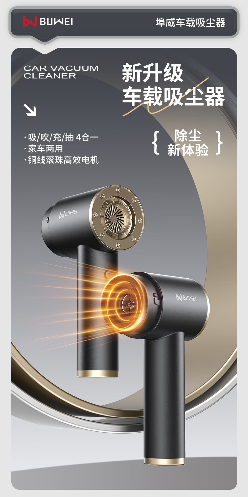 Buwei Car Vacuum Cleaner with Strong Suction, Cordless Handheld Vacuum for Car And Home Use, High-Power Compact Portable 1
