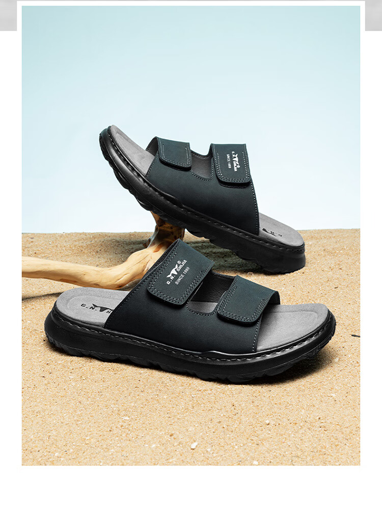 Bull Family Men's Summer Casual Fashion Versatile Slippers with Convenient Velcro and Soft Beach Sandals 9