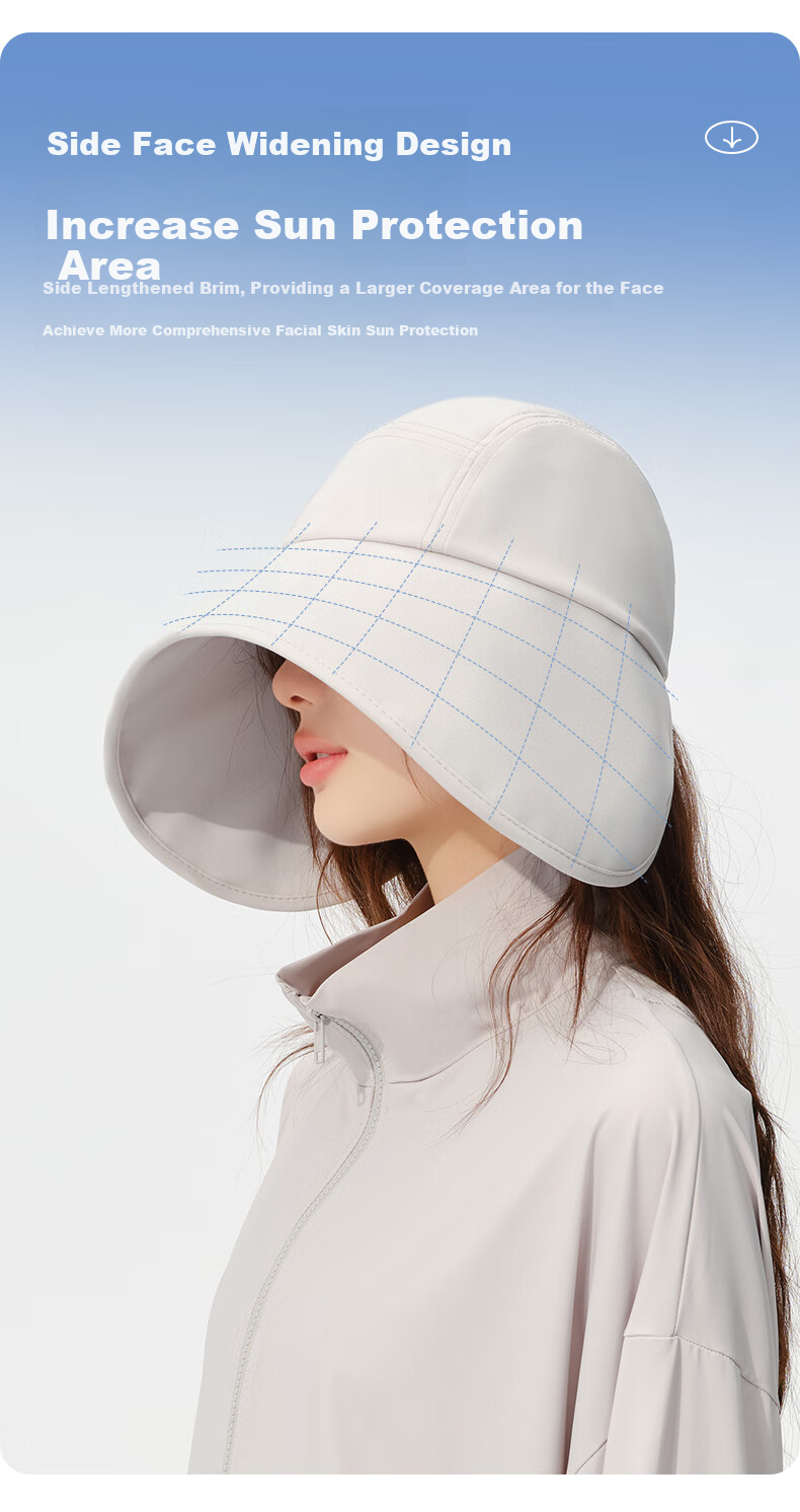 CACUSS Women's Summer Sun Hat, Outdoor UV Protection Face-Covering Wide-Brimmed Fishing Hat, Light Gray 3