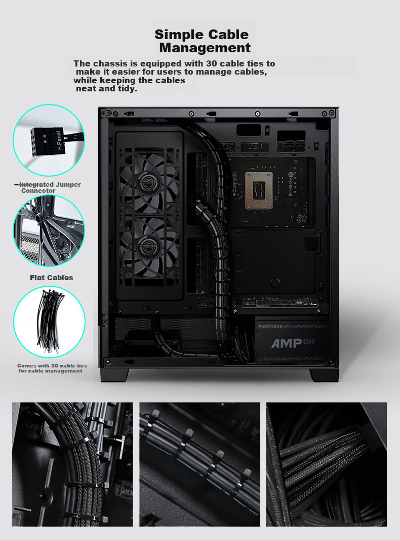 PHANTEKS XT523 View Black Sea View Tempered Glass Full View TX Motherboard Case for Desktop Computer (Side ARGB Light Strip/360mm Water Cooling Support/Type-C) 14