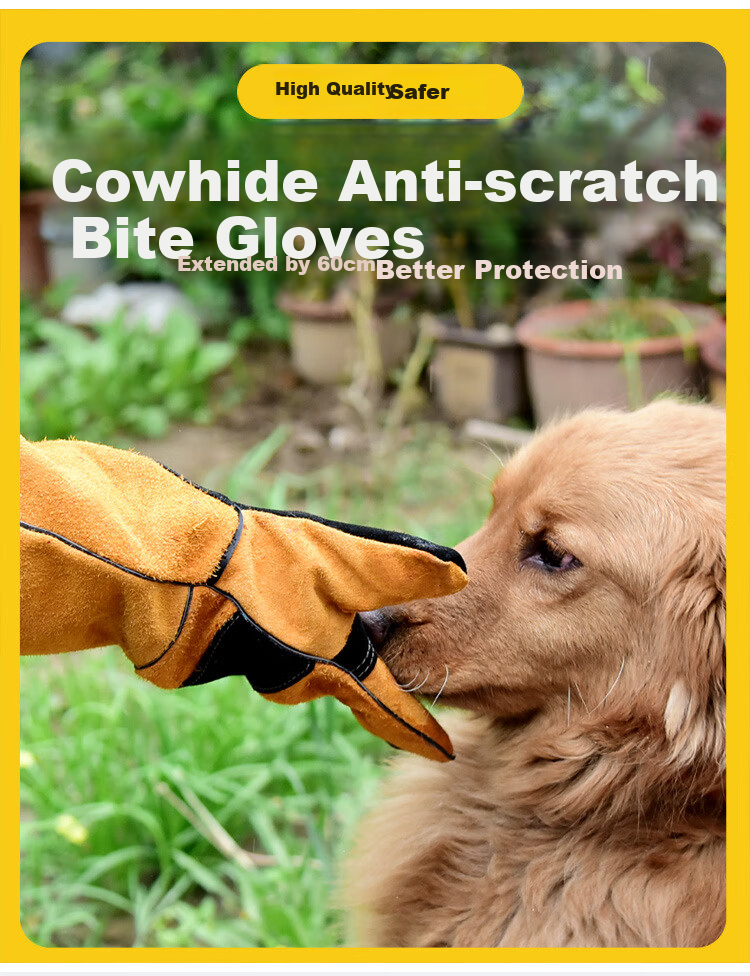 Beifute Anti-Bite Gloves, Scratch-Resistant Dog Bite Protection, Wear-Resistant Thickened Heat-Insulating Welding Gloves, Non-Slip Construction Site Gloves, 60CM Yellow 8