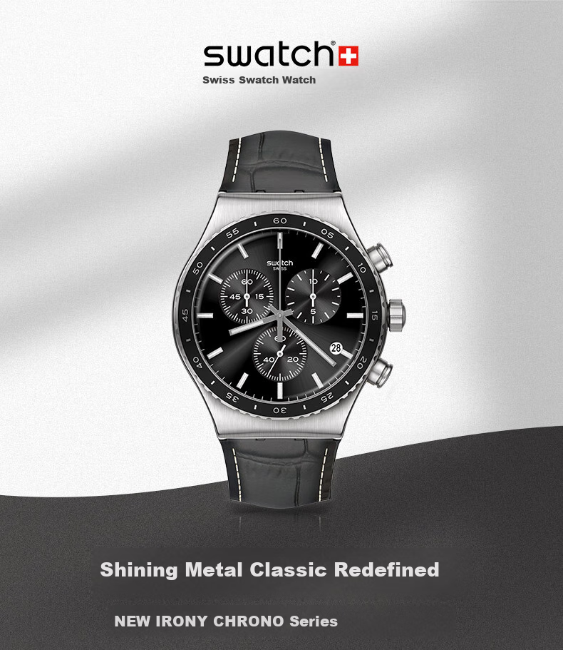 Swatch Swiss Watch Metal Series Three-Eye Chronograph Men's Quartz Watch Holiday Gift Pool Cobalt Blue 1