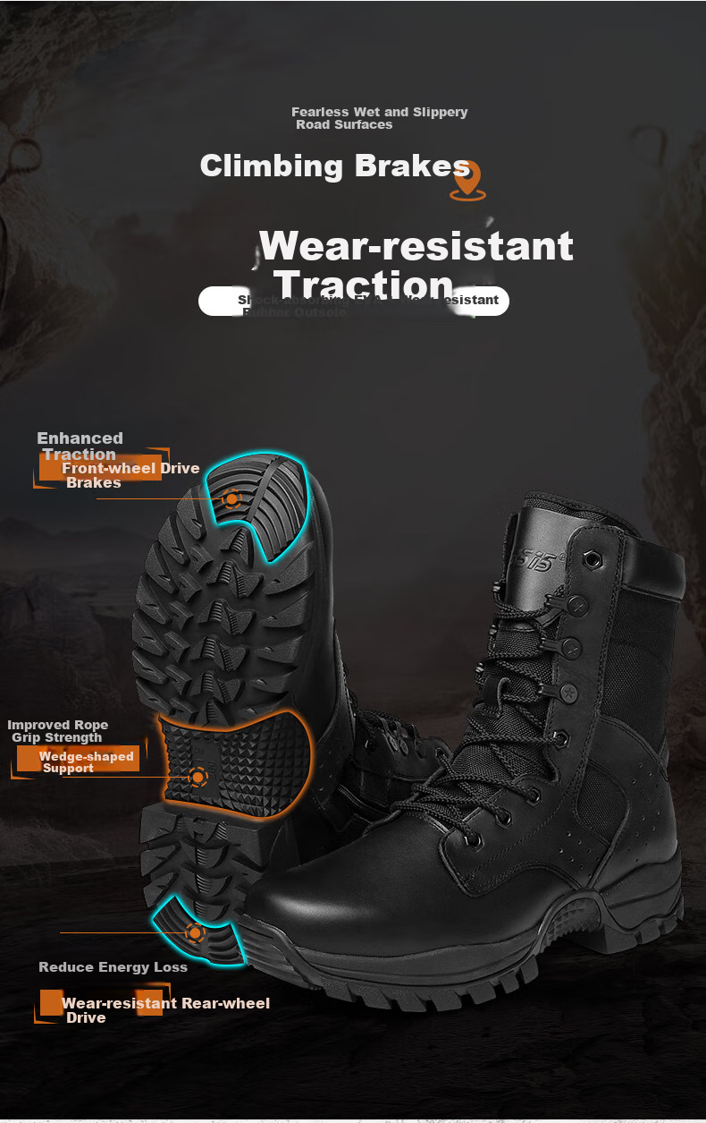 Qiangren Men's Boots, Jihua 3515 Original Sports Boots, Top-Layer Cowhide Outdoor Hiking Boots, Black Training Boots, Black, Size 39 8