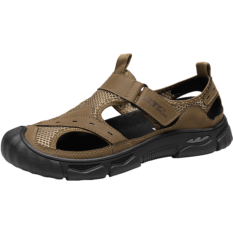 Bull Family Summer Sandals Men's Breathable Hollow Outdoor Beach Shoes Casual Hiking Water Shoes