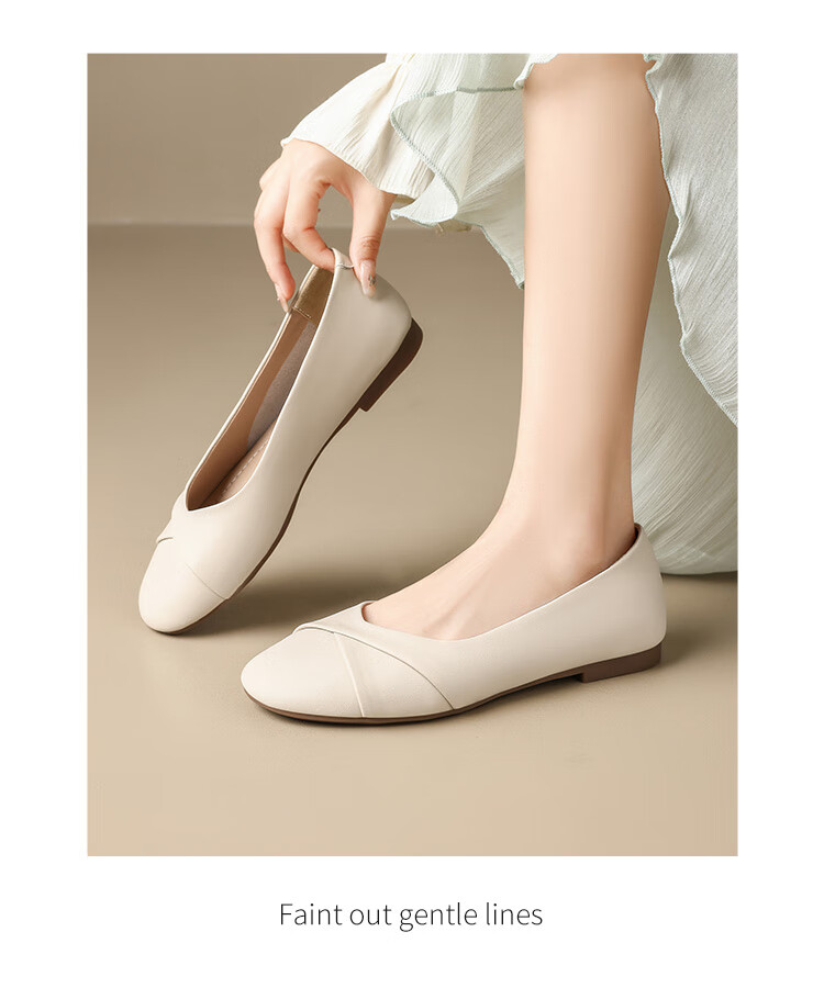 ZHR Women's Genuine Leather Vintage Casual Flats Soft Sole Low-Cut Shoes AH582 Beige Size 39 24