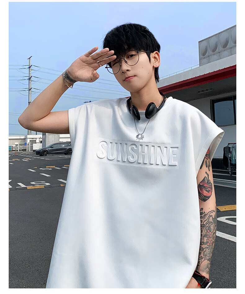 Zofili Men's Summer Letter Steel Stamp Loose Casual Versatile Sleeveless T-Shirt Youth Trendy Sports Vest Tank Top 5