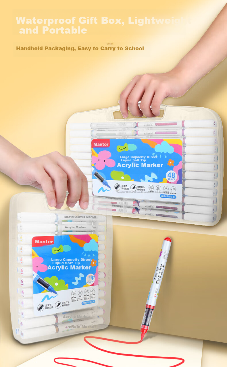 GRASP Direct Liquid Soft-Tip Acrylic Markers for Students, 24 Colors, Non-Translucent, Stackable, Elementary School Watercolor Pens, Paint Pens, Drawing Pens, Direct Liquid 24-Color Gift Box Set for Art Educatio 9