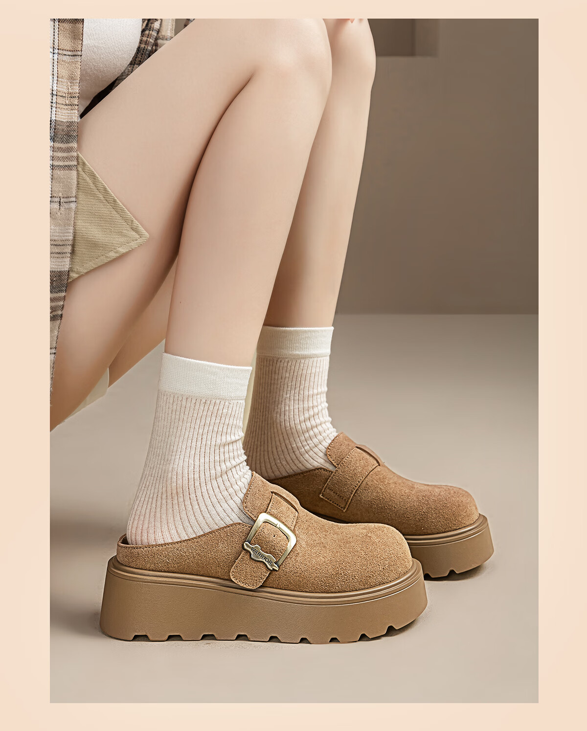 Huili Women's Shoes, Autumn And Winter Fashion Versatile Birkenstock Sandals, Thick-Soled Heightening Comfortable Non-Slip Casual Closed-Toe Slippers, Khaki, Size 38 9