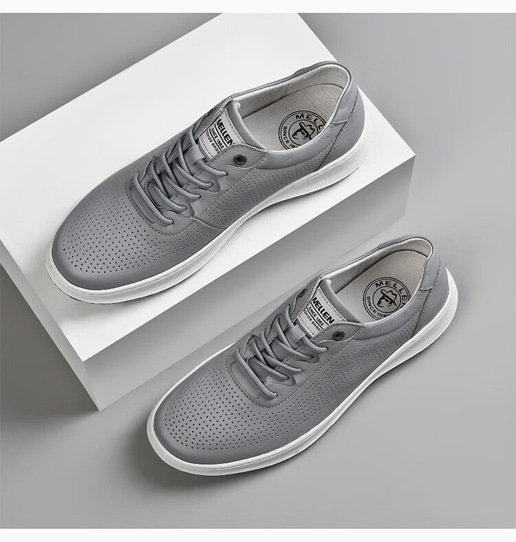 MELLEN White Sneakers Breathable Leather Shoes Thin Casual Skateboard Shoes Men's Sports Casual Shoes MYB87333 White 41 4
