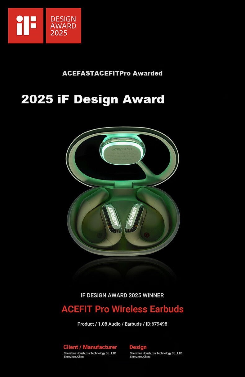 ACEFAST Jisu [Subsidies] Luminous Open-Ear Bluetooth Headphones with Long Battery Life, Call Noise Reduction, Sports Cycling Sweat-Resistant Gaming Earphones Non-Bone Conduction Over-Ear Style 2
