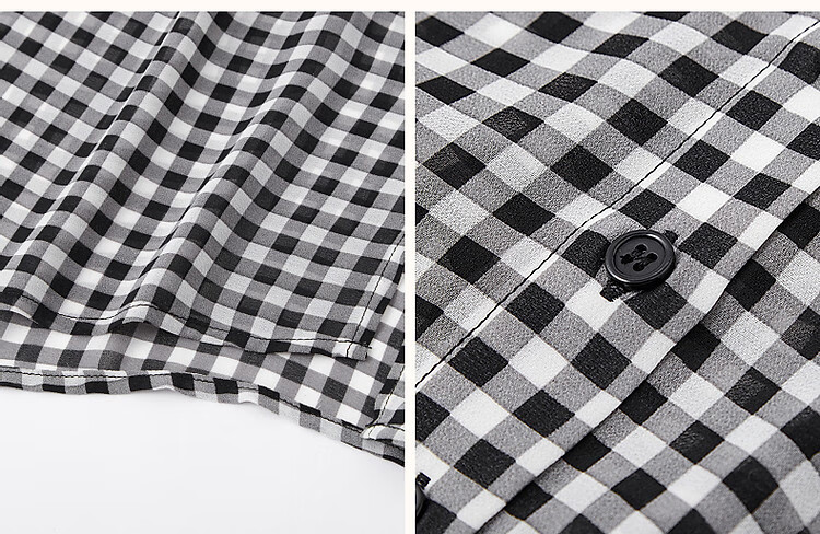 Dme [Japanese-Style Commuter] Spring Vintage Plaid Chiffon Printed Shirt with Short Front And Long Back, Elastic Sleeve Blouse for Women Top 5