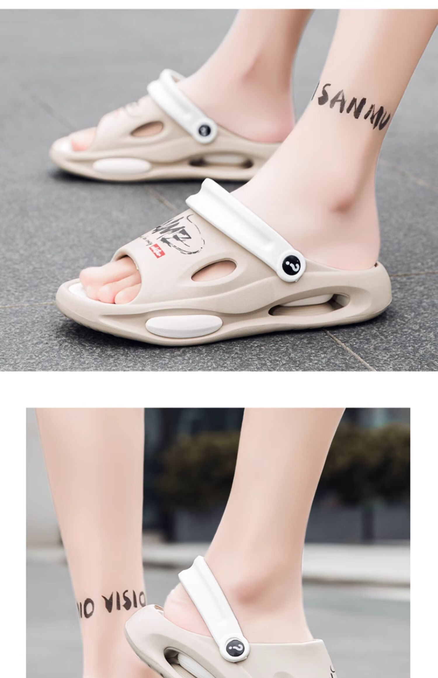 Yuzhaolin Men's Outdoor Sandals Hollow Shoes Trendy Letter Beach Slippers Driving Flip Flops YL515 White 42-43 6