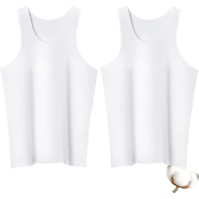 Hongdou Men's Cotton-Spandex Solid Color Round Neck Breathable Sports Base Layer Tank Top 2-Pack