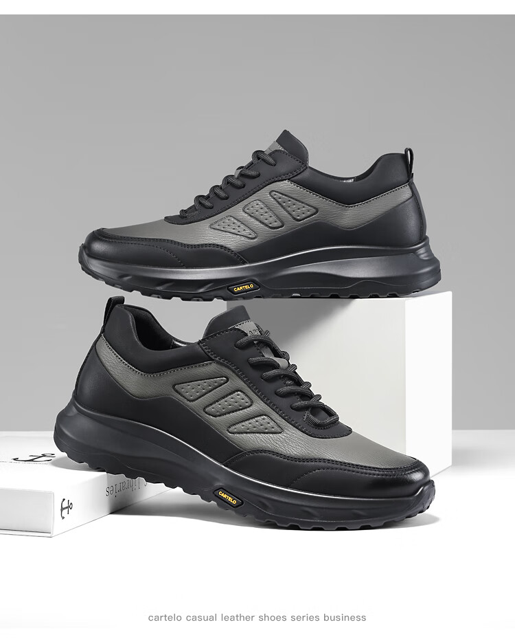 CARTELO Genuine Leather Men's Shoes, Business Casual Sports New Style for Autumn And Winter, Soft Thick-Soled Versatile Commuter Work High-End Black 8