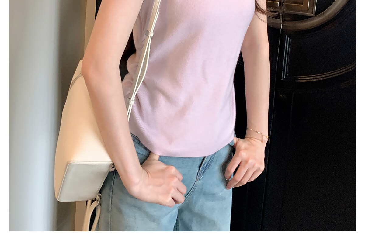 Halo Queen Women's Short Sleeve Knit T-Shirt Slim Fit Cherry Blossom Pink Fitted Waist Crop Top H52T033 25