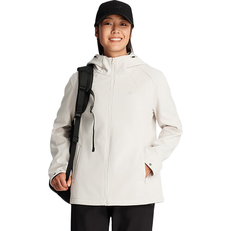 TECTOP Soft Shell Jacket, Fashionable Windproof Breathable Wear-Resistant Coat, Hooded Sports Windbreaker, Cream Color, XL