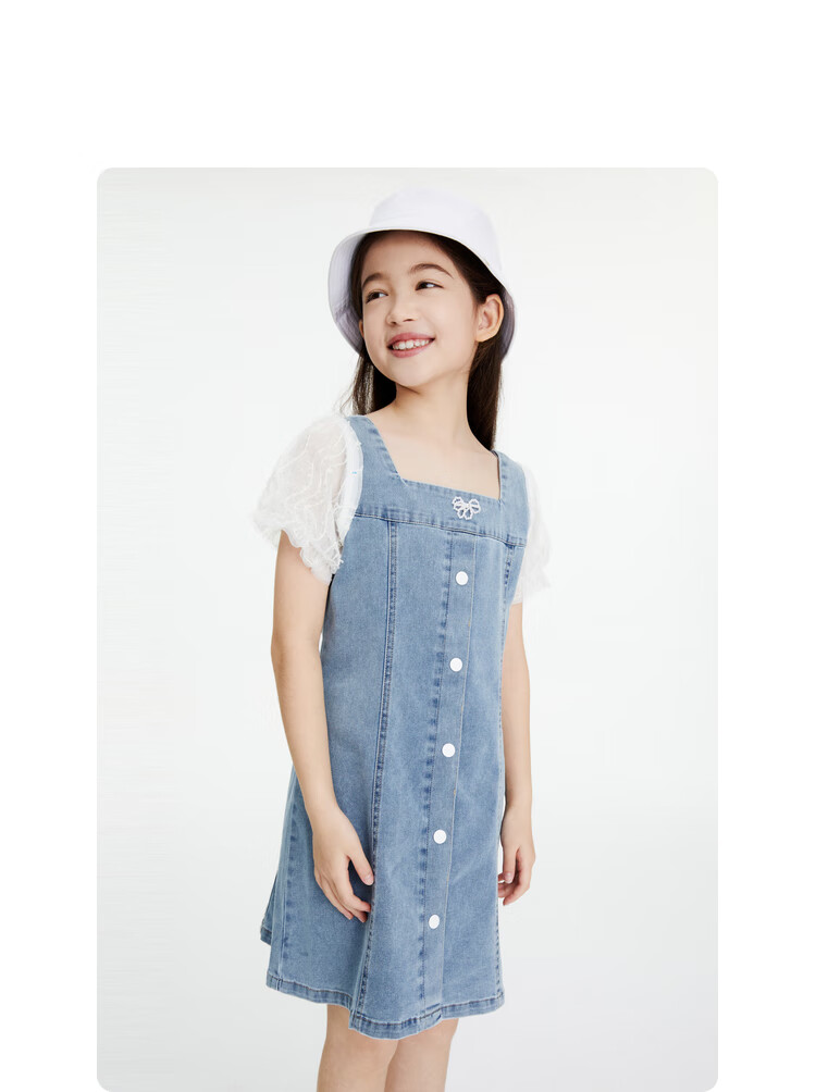 Annil Girls' Summer Dress, New Stylish Short-Sleeve Denim Skirt with Puff Sleeves for Trendy Little Girls 4