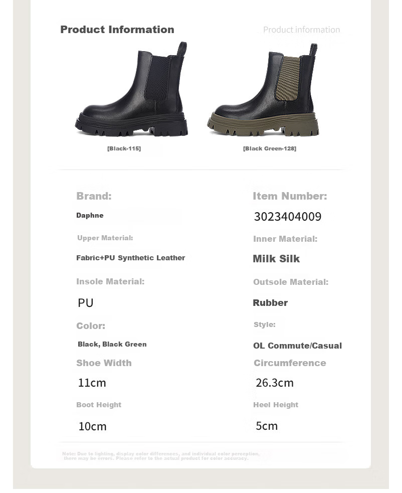 DAPHNE Autumn And Winter Ankle Boots for Women, Versatile Height-Increasing Chelsea Boots, Women's Short Boots, Black, Size 37 5