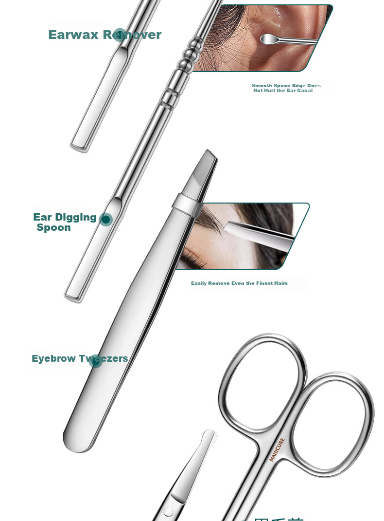 Haifeinuo Nail Clipper Set Tools Including Nail Clippers, Tweezers, Ear Pick, Nail File, Nose Hair Trimmer, 11-Piece Set 10