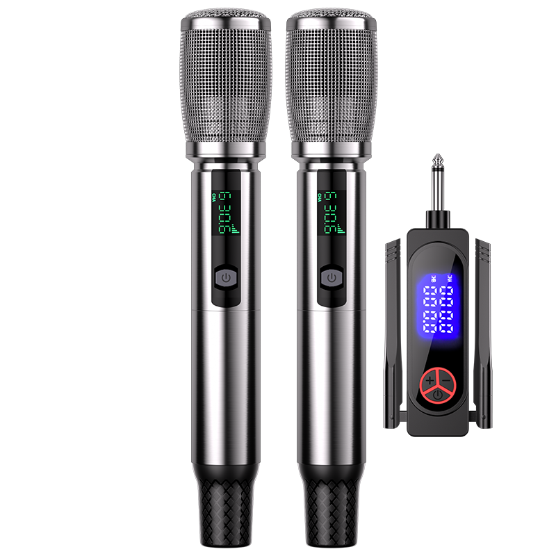 SAST OK-155 Rechargeable Wireless Microphone UHF Range for Home KTV Singing, Stage Hosting, Metal Tube Body Microphone with Anti-Howling And Long Battery Life, Dual-Channel Universal Microphone