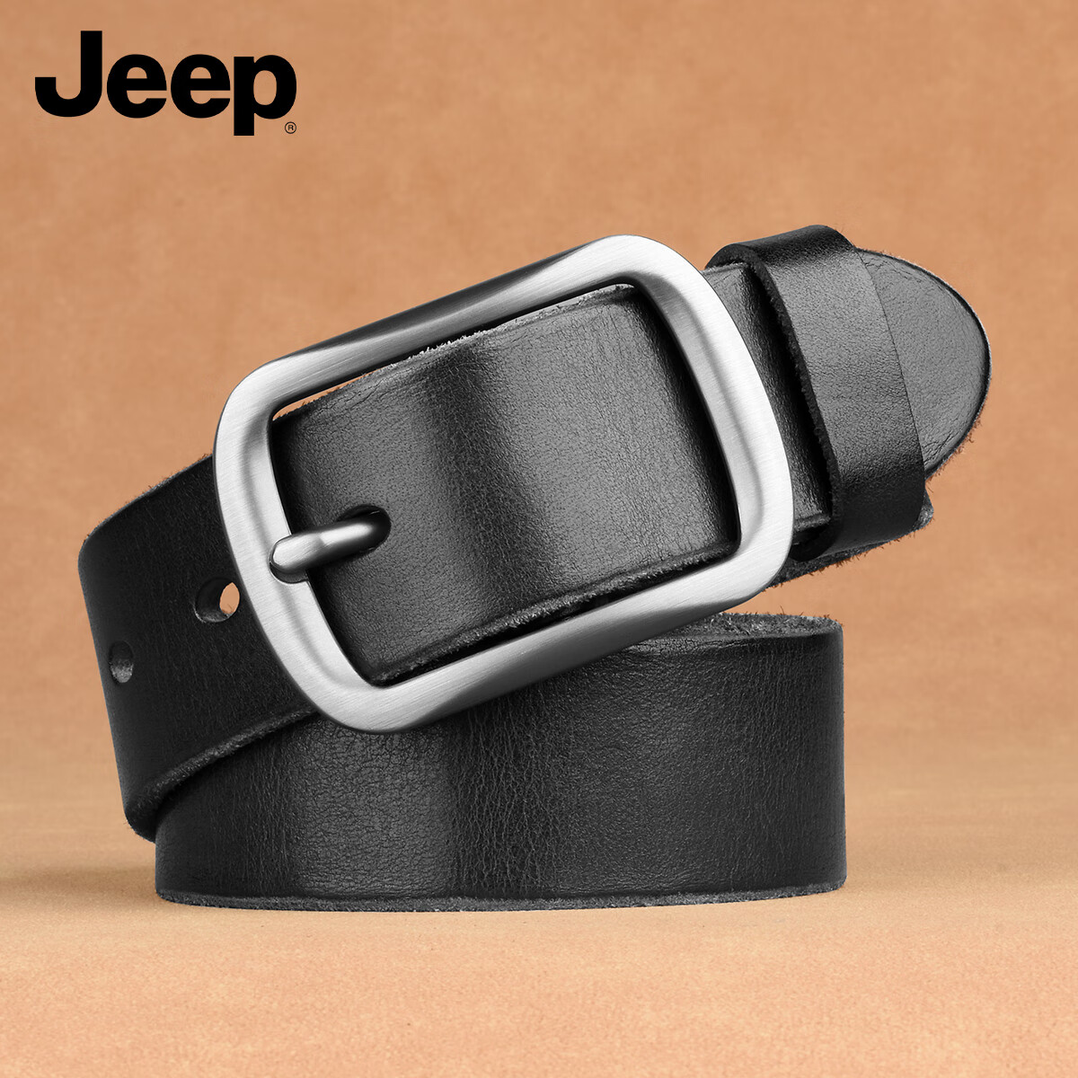 JEEP Leather Belt for Men, Top-Grain Genuine Cowhide Waist Belt, Casual Versatile Pin Buckle Belt, Birthday Gift for Boyfriend, Husband, Or Father