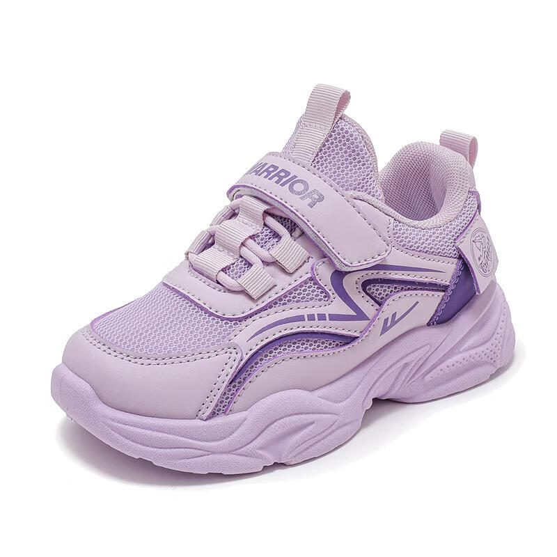 Warrior Girls' Shoes, Soft-Soled Casual Shoes, Spring And Autumn Style, White Children's Sneakers, WZ(CL)-0959, Light Purple/deep Purple, Size 38