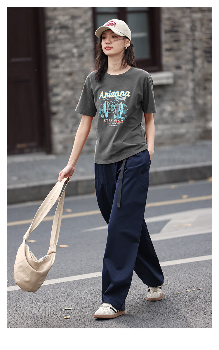 Dme [Vintage Floral Print T-Shirt], Summer Style, Grayish Blue Round Neck Decorative Short-Sleeve T-Shirt for Wome 3