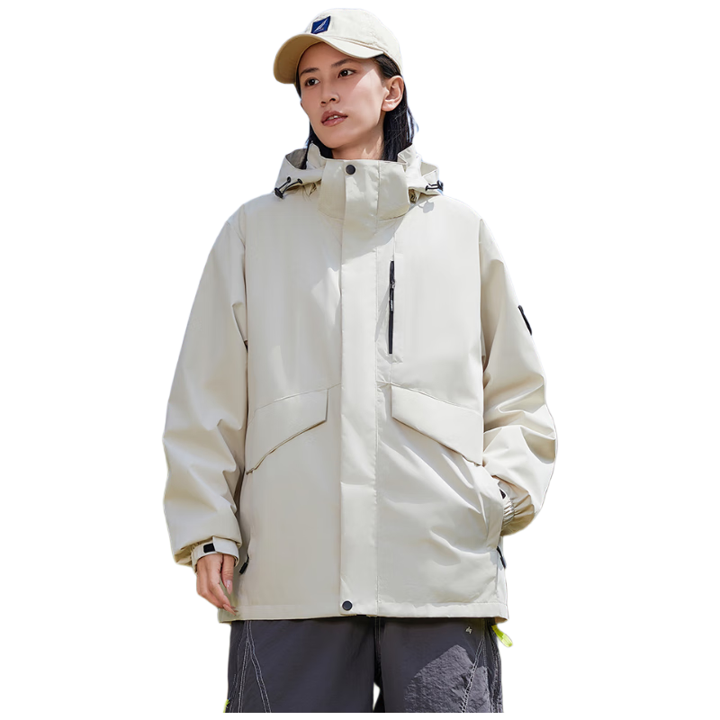 JEEP SPIRIT 3-in-1 Unisex Outdoor Mountaineering Casual Hooded Jacket White 5XL