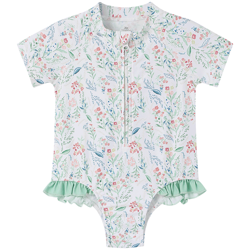 YEEHOO Children's One-Piece Swimsuit with Short Sleeves, Boys And Girls Hot Spring Swimwear, Summer Sun Protection Swimwear UPF50+