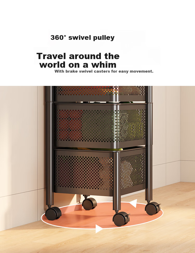 QIAONAMEI Kitchen Storage Rack, Floor-Standing Vegetable Stand, Rotatable Shelf, Multifunctional Storage Rack, 1118-6 8