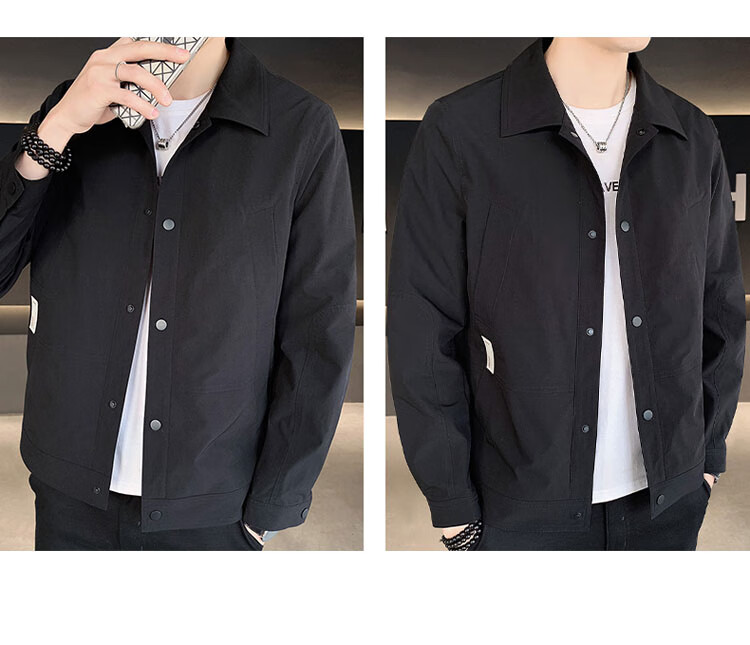 ROMON Men's Spring Casual Jacket Trendy Loose Fit Black XL 26