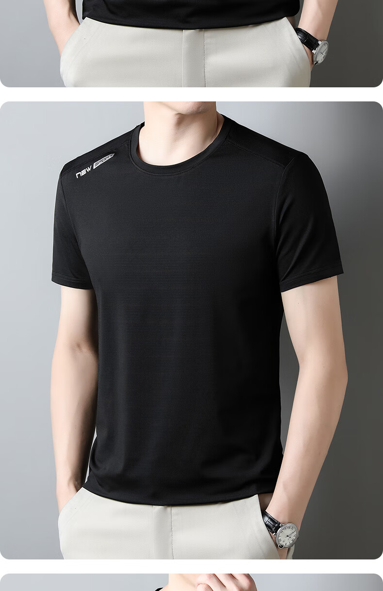 LangSha Quick-Dry Men's Short Sleeve T-Shirt Summer Ice Silk Moisture-Wicking Breathable Sports T-Shirt Outdoor Running Fitness Training Top 15