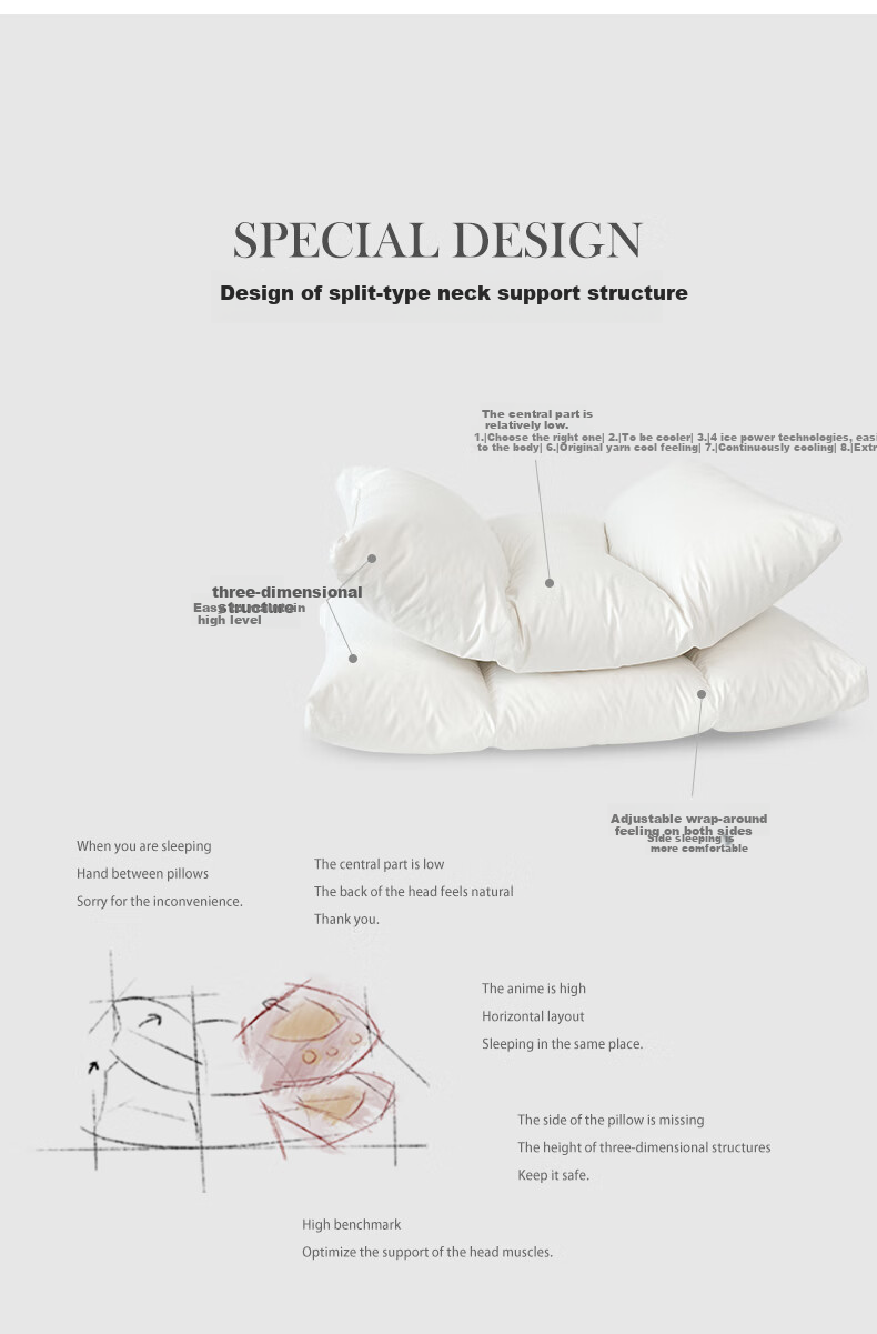 SIDANDA Pillow Core, 95% Goose Down Pillow, Side Sleeping Pillow, Feather Pillow, Half-Side Lying Pillow, Double-Layer Support Structure, Medium Pillow 5