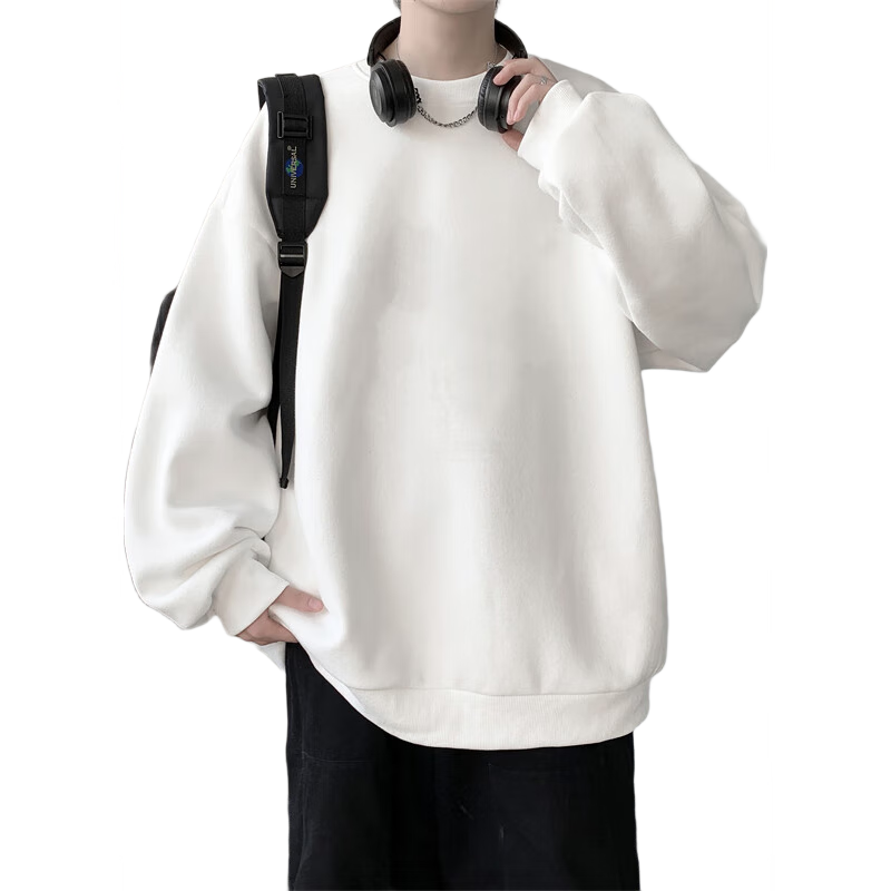 Foss Phil Men's Sweatshirt, Spring And Autumn Long-Sleeve T-Shirt, Round Neck American-Style Top, Undershirt for Men, 26WY03 White L