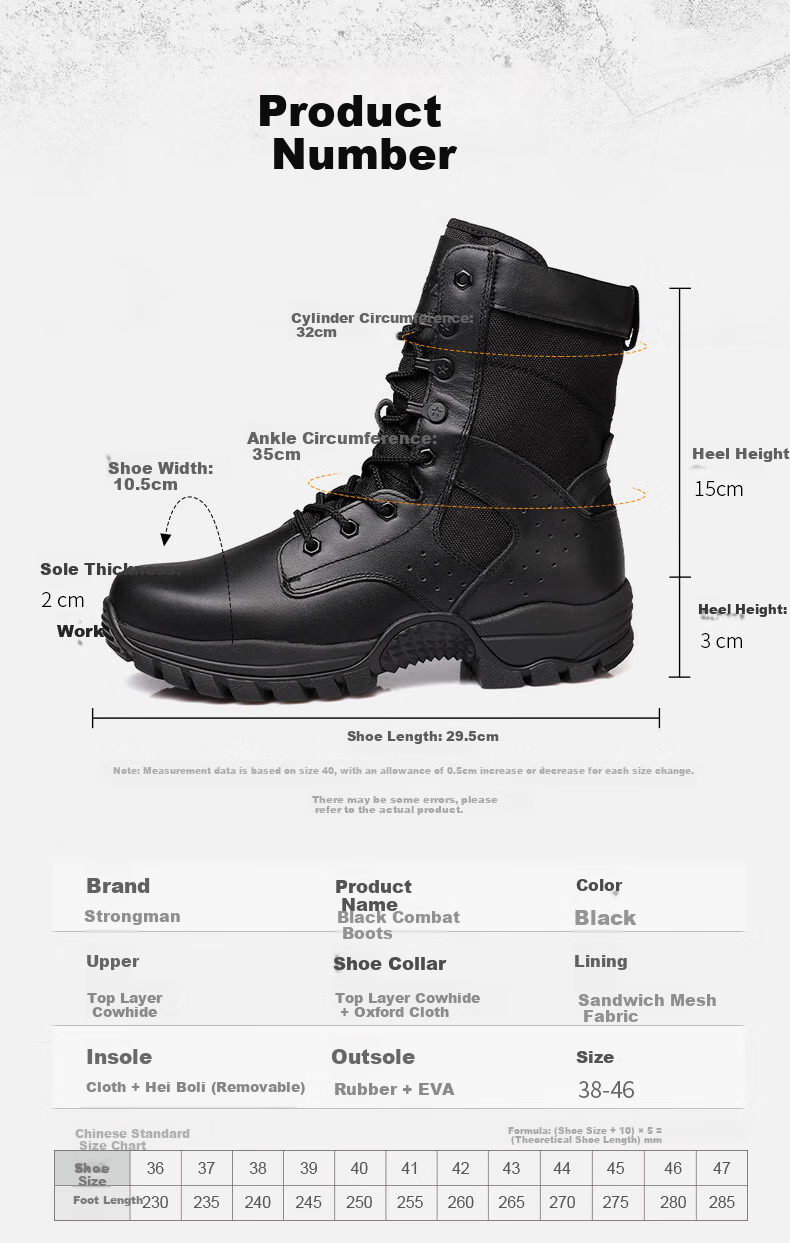 Qiangren Men's Boots, Jihua 3515 Original Sports Boots, Top-Layer Cowhide Outdoor Hiking Boots, Black Training Boots, Black, Size 39 9