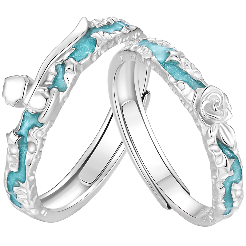GLTEN Little Prince and Rose Luminous Couple Silver Rings Set Luxury Birthday Gift for Girlfriend Wife