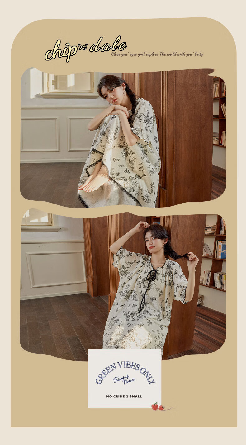 GUJIN Padded Nightgown for Women, Spring And Summer New Sweet Floral Short-Sleeve Thin Age-Reducing Sleepwear Dress, Suitable for Outdoor Wear 6