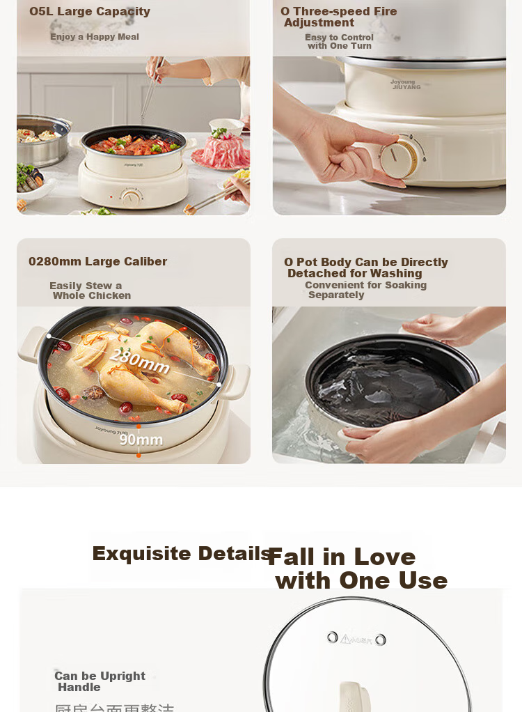 Joyoung Household 5L Large Capacity Electric Hot Pot And Steamer, Upper Steaming Lower Cooking Detachable Design, Specialized Hot Pot, Multifunctional Electric Cooking Pot HG50-G525S with Steamer Basket 3