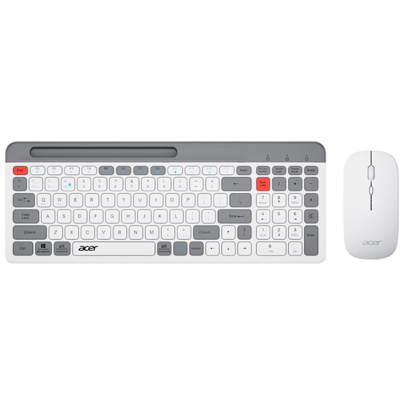 Acer Wireless Bluetooth Keyboard And Mouse Combo, Rechargeable Mouse And Keyboard, Compatible with Phones, Computers, IPads, Tablets, Universal Keyboard And Mouse Set, Card Slot Stand, OKR215 Gray And White