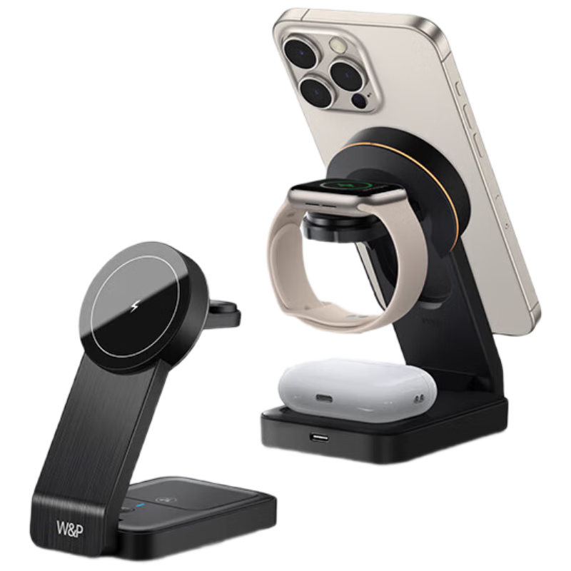 W&P 3-in-1 Magnetic Portable Wireless Charger Stand Fast Charging Dock for Apple iPhone 17/16 Pro Max AirPods Apple Watch